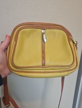 Valentina Yellow Leather Crossbody Bag with Tan Trim